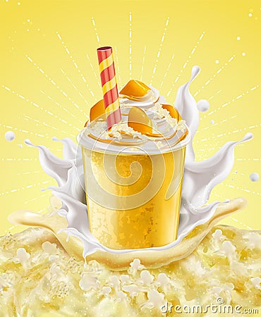 Mango ice shaved takeout cup Vector Illustration