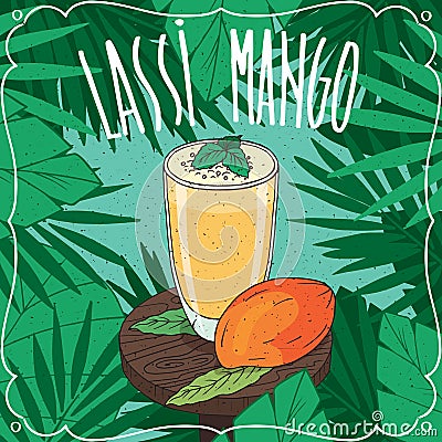 Mango Indian drink Lassi with fresh juice Vector Illustration