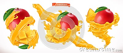 Mango juice. Fresh fruit 3d vector icon Vector Illustration