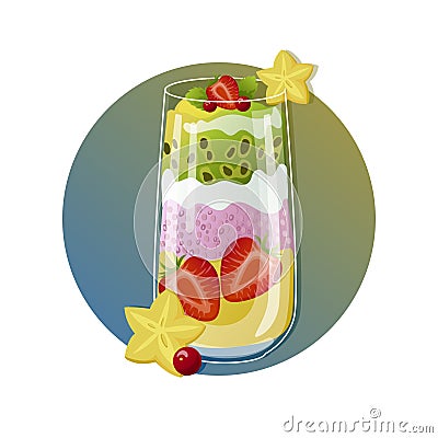 Mango and passion fruit parfait Vector Illustration