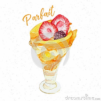 Mango patfait dessert hand draw sketch water color Vector Illustration