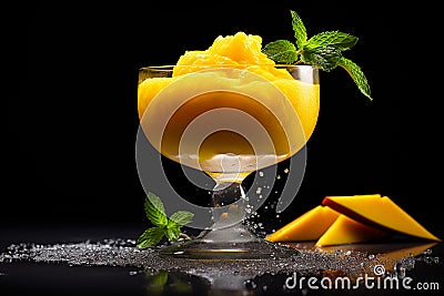 mango sorbet in snifter glass Stock Photo