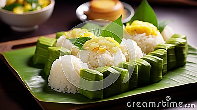 Mango sticky rice: A delightful sweet indulgence treat.AI Generated Stock Photo