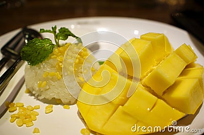 Mango sticky rice in Thailand Stock Photo