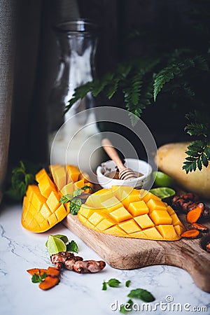 Mango and Turmeric Lassi Smoothie Ingredient Stock Photo