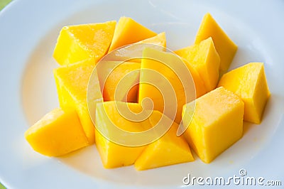 Mango on white dish : delicious Thai fruit Stock Photo