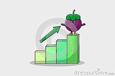 Mangosteen cute businessman with a deflation chart Vector Illustration