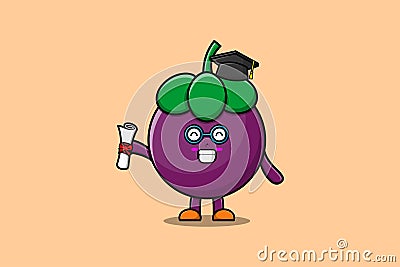 Mangosteen cute cartoon clever student with pencil Vector Illustration