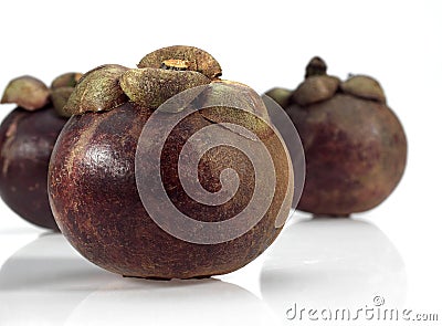 MANGOSTEEN FRUIT garcinia mangostana AGAINST WHITE BACKGROUND Stock Photo