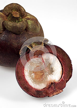 MANGOSTEEN FRUIT garcinia mangostana AGAINST WHITE BACKGROUND Stock Photo