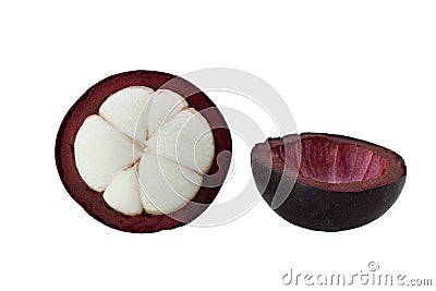 Mangosteen queen of fruits isolated on white background, half mangosteen Stock Photo