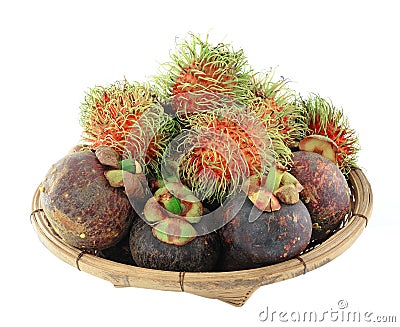 Mangosteen and rambutan Stock Photo