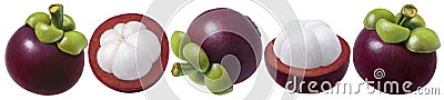 Mangosteen set. Several options of fruit isolated on white background Stock Photo