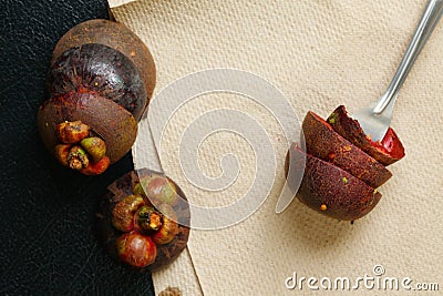 Mangosteen shell scene. Stock Photo