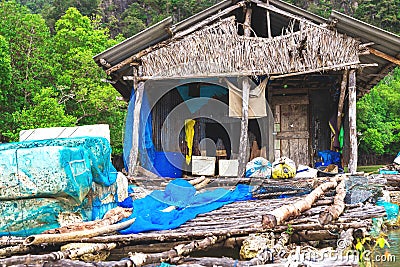 Mangrove jungle. Kayaking station. Fisher house at water Editorial Stock Photo