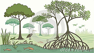 Mangrove trees, coastal ecosystem and unique root system vector design Generative AI Vector Illustration