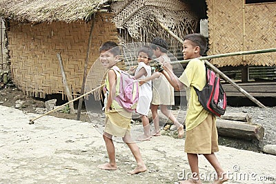 Mangyan Tribe Boys Walking Editorial Stock Photo