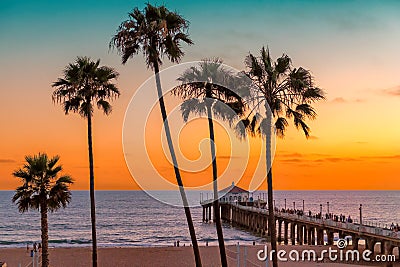 Manhattan Beach at sunset in Los Angeles, California Stock Photo