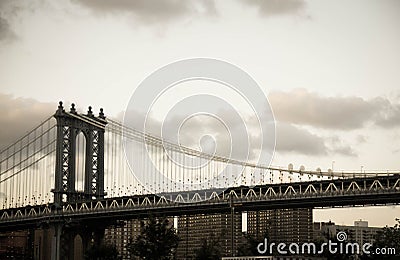 Manhattan bridge, buildings in vintage style Stock Photo