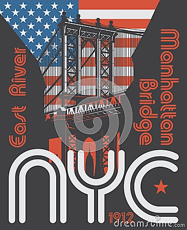 Manhattan bridge, New York city, silhouette Vector Illustration