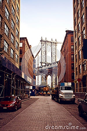 Manhattan bridge from Washington street Editorial Stock Photo