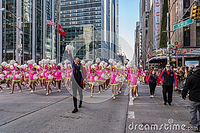 Annual Macy's Thanksgiving Parade on 6th Avenue. Cheerleaders the spirit of America Editorial Stock Photo