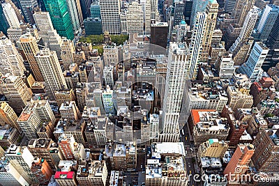 Manhattan cityscape with skyscrapers, New York City (aerial view Stock Photo