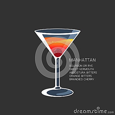 Manhattan cocktail alcohol drink Martini glass vector illustration Vector Illustration