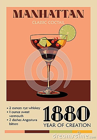 Manhattan Cocktail retro poster vector art. Vector Illustration