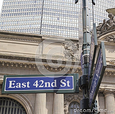Manhattan direction sign. East 42nd Street Stock Photo