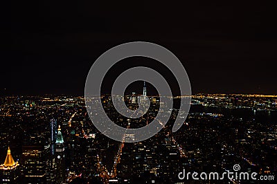 Manhattan, Downtown and One World Trade Center Seen From the Observation Deck of the Empire State Building at Night Editorial Stock Photo