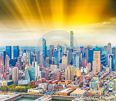 Manhattan East Side as seen from helicopter - New York City - US Stock Photo