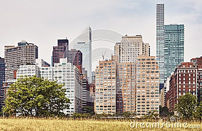 Manhattan East Side seen from Roosevelt Island, New York City, USA Stock Photo