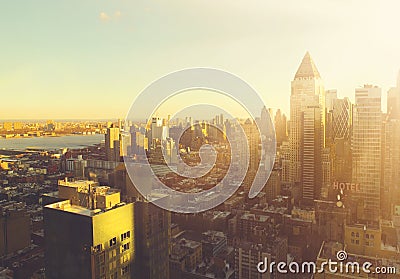 Manhattan morning sunrise skyline Stock Photo