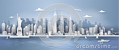 Manhattan,New York City panorama skyline with urban skyscrapers.. Vector Illustration