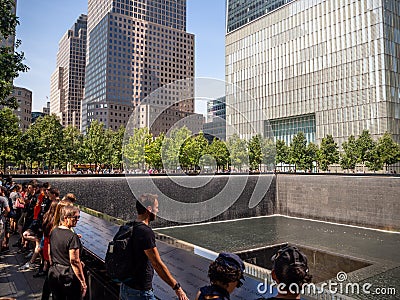 Manhattan, New York city, United States of America : World Trade Center 9-11 terrorist attack victim memorial museum, fountain Editorial Stock Photo