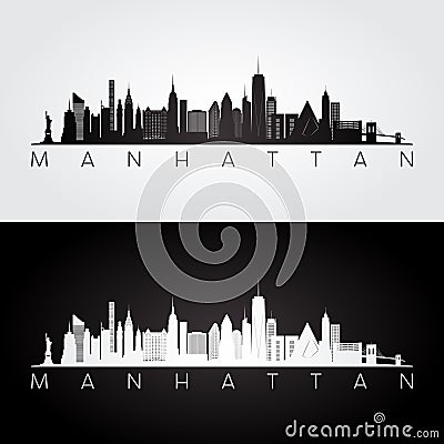 Manhattan, NYC skyline and landmarks silhouette Vector Illustration