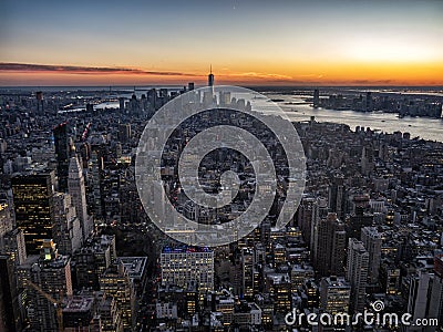 Manhattan skyline on the sunset Stock Photo