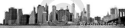 Manhattan skyline Wide panorama East-river view halftone vector illustration Vector Illustration