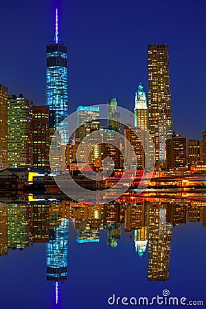 Manhattan sunset skyline New York NYC US Stock Photo