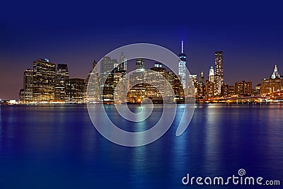 Manhattan sunset skyline New York NYC US Stock Photo