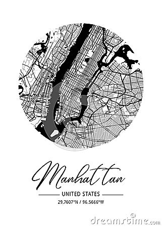 Manhattan - United States Black Water City Map Stock Photo