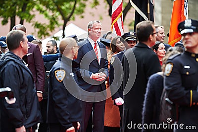 Mayor Bill de Blasio at Veterans Day Parade in NYC Editorial Stock Photo