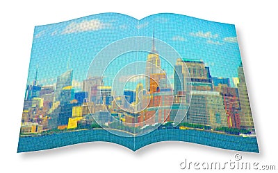 Manhattan waterfront - New York City USA - 3D render concept image of an opened photo book with pixelation effect Stock Photo