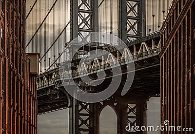 Manhatten bridge from the streets of brooklyn Stock Photo