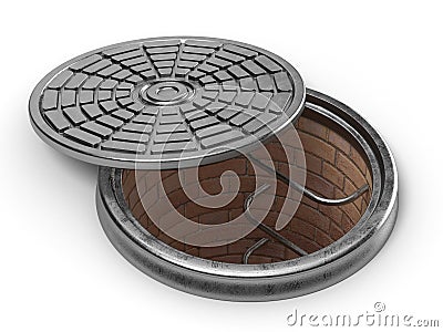 Manhole cover lid. 3D Cartoon Illustration