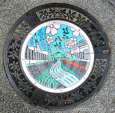 Manhole cover, Omi-Hachiman, Japan Editorial Stock Photo