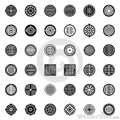 Manhole icons set simple vector. Canalization cap Vector Illustration