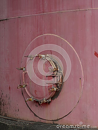 Manhole of storage tank. Entry to confined spa Stock Photo