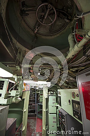 Manhole - Submarine USS Growler SSG-57 which retired from service in 1964 from the United States Navy - interior Editorial Stock Photo